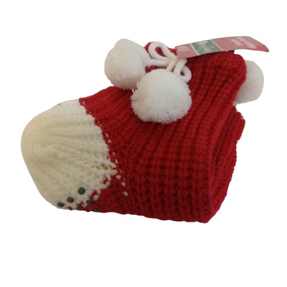 Merry Brite Sweater Slipper Socks Womens Size 9-11 Red White Christmas Knit - Picture 4 of 5
